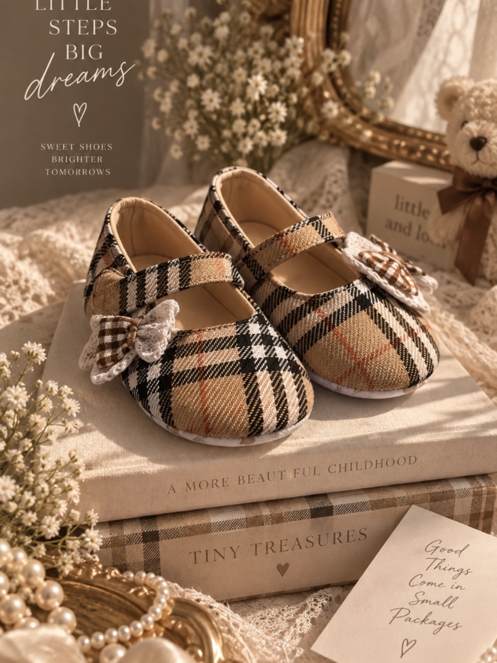 Toddler Baby All Occassion Shoes Plaid Lace Bow Baby Girl Gift